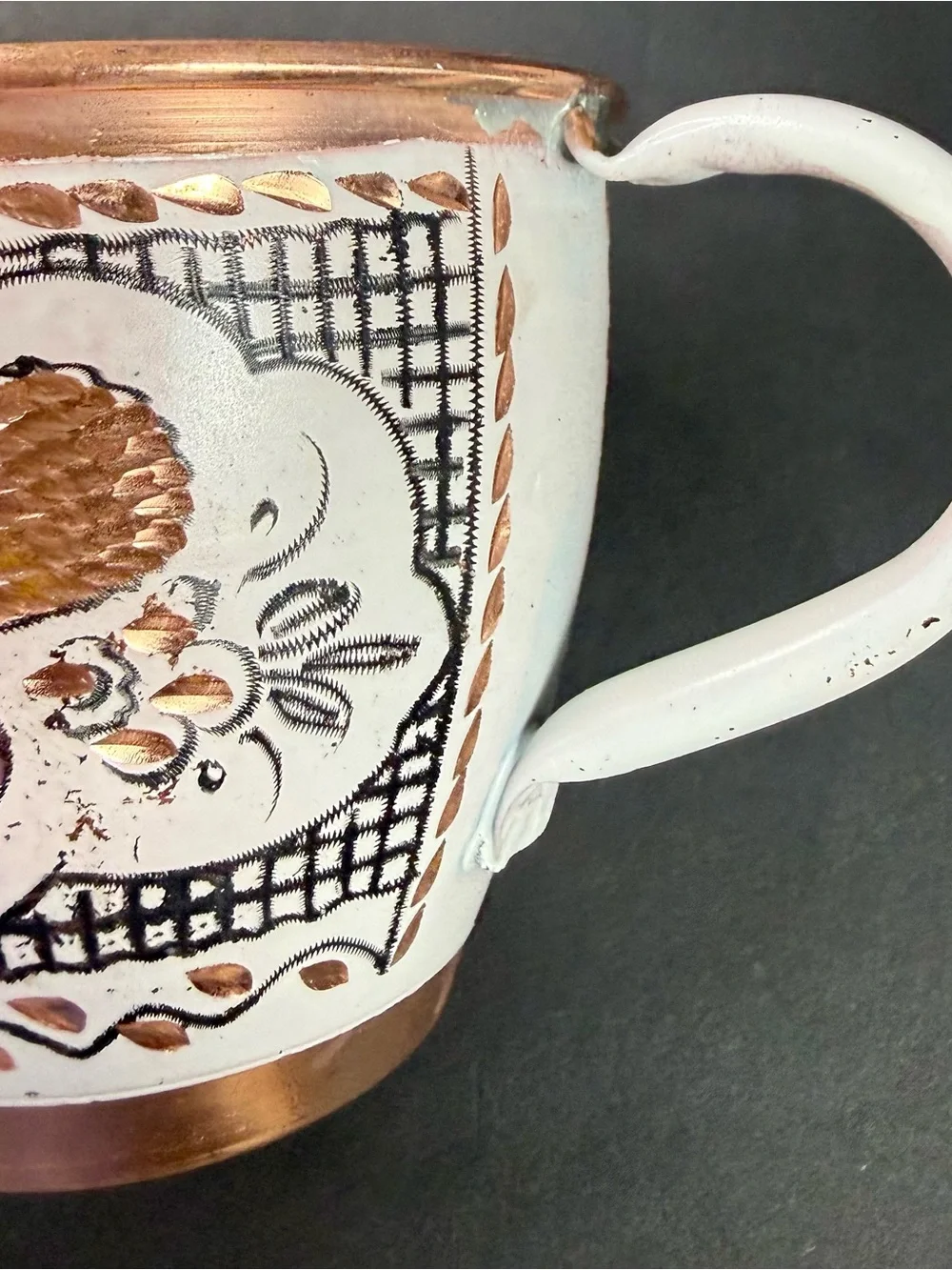 Vintage Handcrafted Copper Mugs Pure Copper Colorful Floral Engravings Turkish